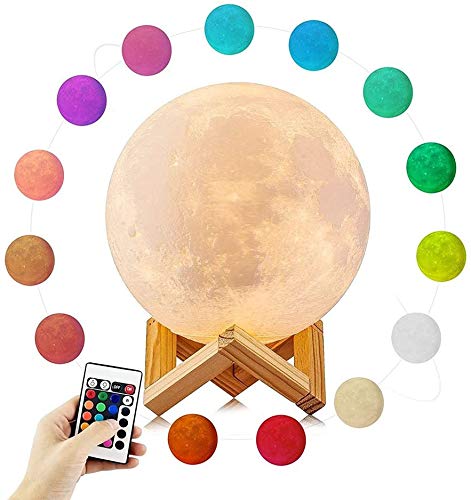 XERGY 3D Printed Rechargeable Moon Lamp with Touch Control Adjust Brightness Light with Wooden