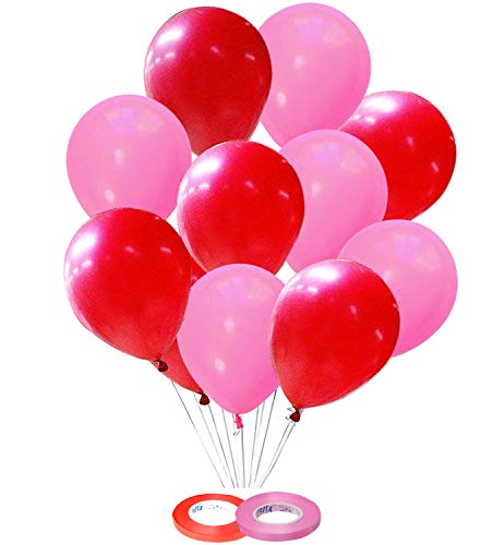 AMFIN® 10 Inch Light Pink & Red Metallic Balloons with Matching Ribbon for Decoration,Balloon for