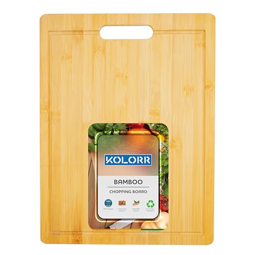 KOLORR Chopping Board for Kitchen/Bamboo Wooden Cutting Board with Handle for Vegetable Fruit Cheese