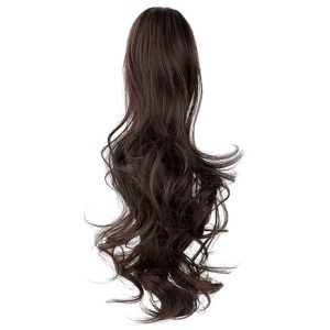 FESHFEN Drawstring Ponytails Hair Extension Natural Brown 20 Inch Long Wavy Straight Clip Hairpiece