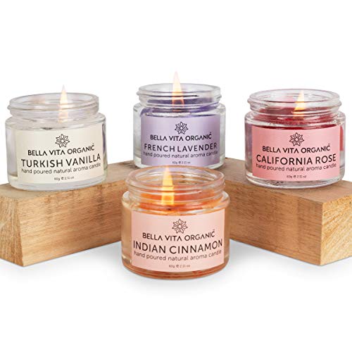 Bella Vita Organic Aroma Candles Soy Wax 4 X 60gms Each, Scented Aromatic Fragrance of Vanilla,