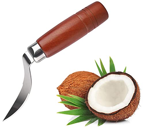 EzLife Coconut Tool Coconut Shell Remover Durable Wooden Handle Stainless Steel Coconut Opener