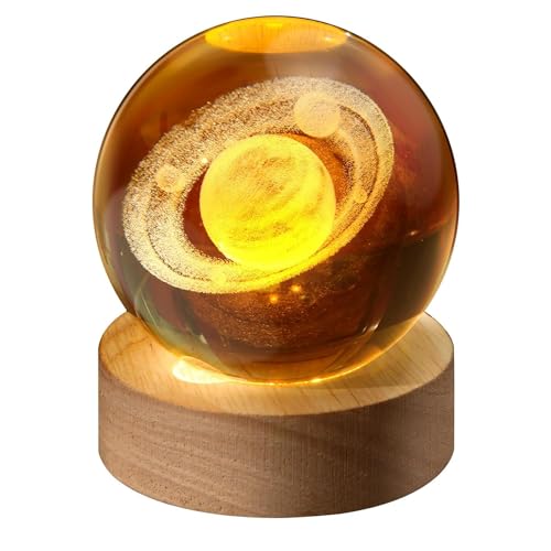 Omdhanu 3D Space Galaxy Crystal Ball with Wood Stand, LED Night Light Galaxy Model Atmosphere