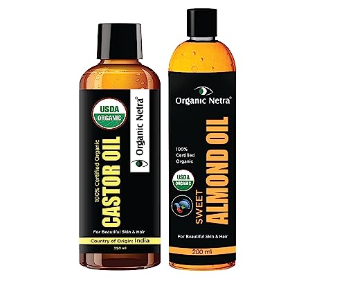 Organic Netra Sweet Almond Oil for Hair and Skin (200ml) & Castor Oil for Skin and Hair (250ml)