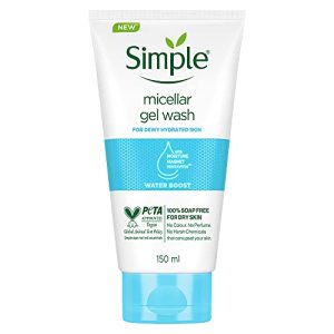 Simple Water Boost Micellar Facial Wash 150ml | 100% Soap-Free Facewash for dewy, hydrated skin| For