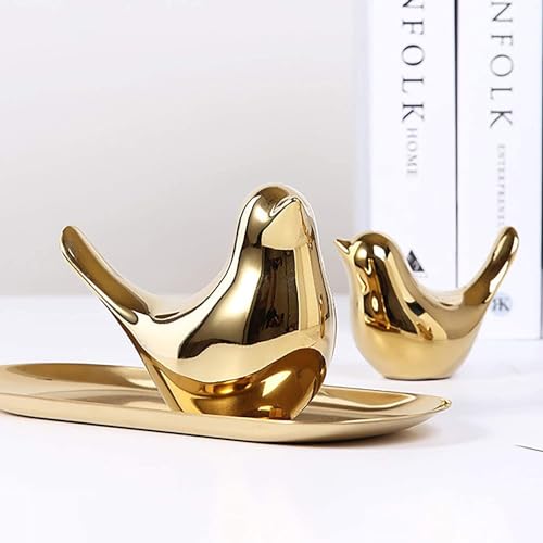 BIRZAR Ceramic Golden Blessing Birds Figurine for Home Decor | Living Room, Bedroom, Office Desk,