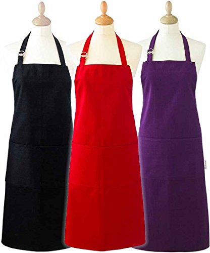 AIRWILL, 100% Cotton Oven Designer Solid Plain Aprons, Sized 65cm in Width & 80cm in Length with 1