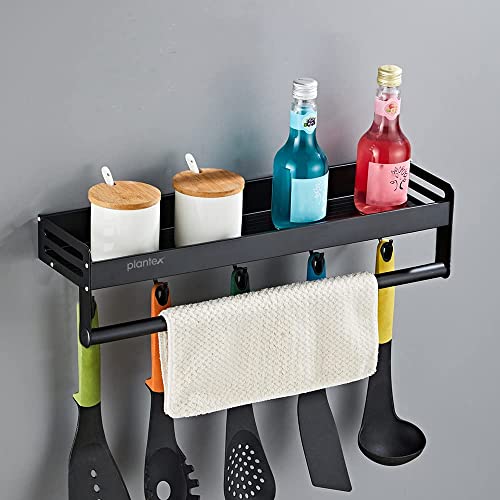 Plantex Aluminium Multipurpose Bathroom and Closet Shelves With Towel Rod And Movable Hooks/Rack