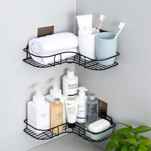 Zulaxy Bathroom Organizer Shelf Rack for Wall, Self Adhesive Without Drill Corner Bathroom Shelf for