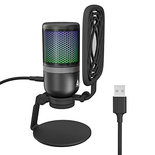 Audio Array Anti Interference Metal Tube RGB USB Microphone for PC, Mac with Mute Button & Monitor