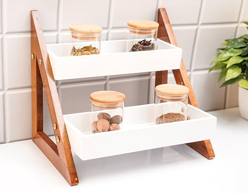 UHUD CRAFTS Multipurpose Wooden Triangluar Spice Rack | Kitchen Counter Top Organizer | 2-Tier