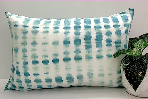 Sleepy Threads 100% Cotton Handcrafted Pillow Cover, Sea Blue Bandhani Style Hand Dyed Ideal for use