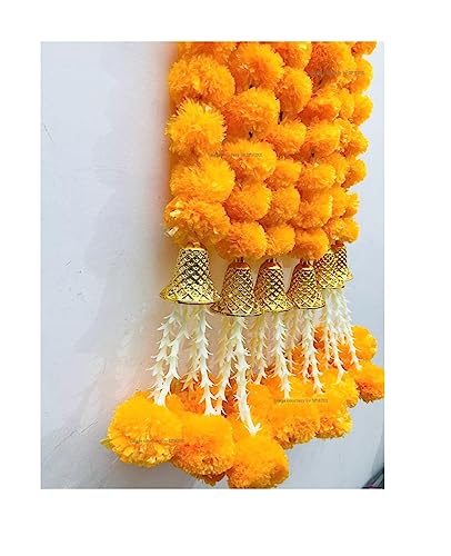 SPHINX Artificial Marigold Fluffy Flowers with Bell and Tuberoses (Rajnigandha) Garlands Tassles