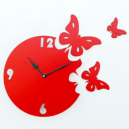 Sehaz Artworks Red Wall Clocks for Bedroom | Wall Clock for Living Room | Designer Wooden Butterfly