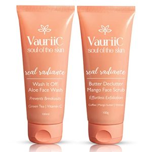 VauriiC Coffee & Walnut De Tan Face Scrub 100gm | & | Green Tea Face Wash 100gm | with Aloe Vera,