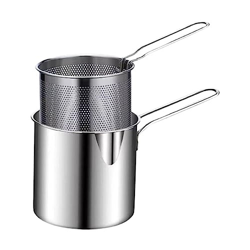 SGMART Small Deep Frying Pot with Basket 1200ml Stainless Steel Fryer Pot with Long Handle Mini deep