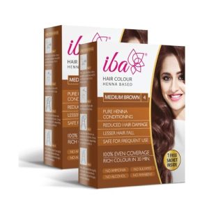 Iba Hair Colour - Medium Brown, 70g (Pack of 2) | 100% Pure Henna Based Powder Sachet | Naturally