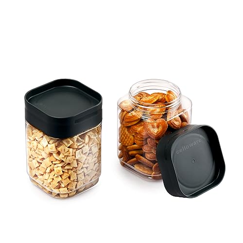 CELLO Modustack Square Containers | Air Tight Lid and Stackable | For Storage of Food, Pulses,