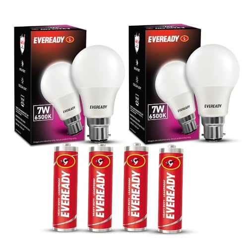 Eveready 7W LED Light Bulb | Energy Efficient| With 4KV Surge Protection for 440 V | 4 AA Batteries