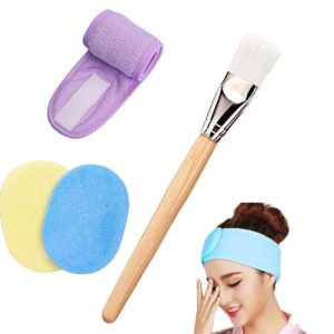 MYYNTI Facial Brush For Face Pack, Headband and Face Cleansing Sponge Cosmetic Puff Combo, Head Wrap