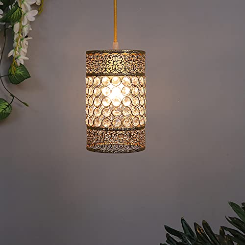 Homesake Hanging Golden Crystal Pendant Light, Classic Floral Adjustable Pendant Light Fixture for