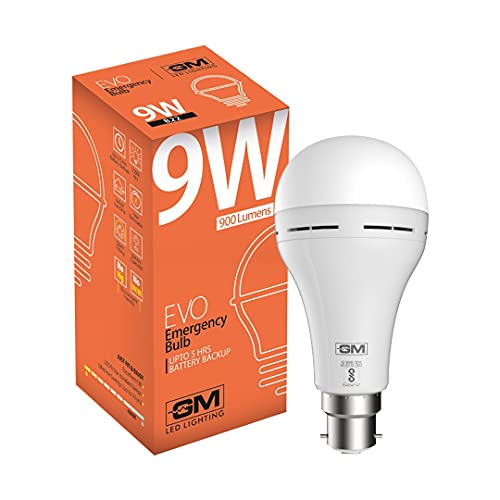 GM Evo - 9 Watt Emergency Inverter Bulb 100 Lumens Per Watt - 6500K - Cool Day Light- White, b22,
