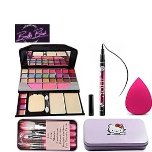 Women's & Girl's TYA 6155 Multicolour Makeup Kit and 7 Pink Makeup Brushes Set, 36H Black Eyeliner
