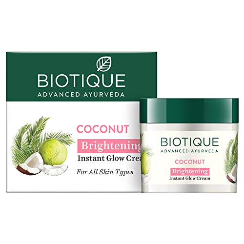 Biotique Coconut Brightening Instant Glow Cream| Lightweight and Non-Greasy | Reduces Dark Spots and