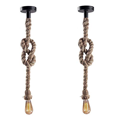 Desidiya Pendant Rope Lights E27 for Ceiling Hanging, Bulb Not Included- 40W, Pack of 2 (Beige)