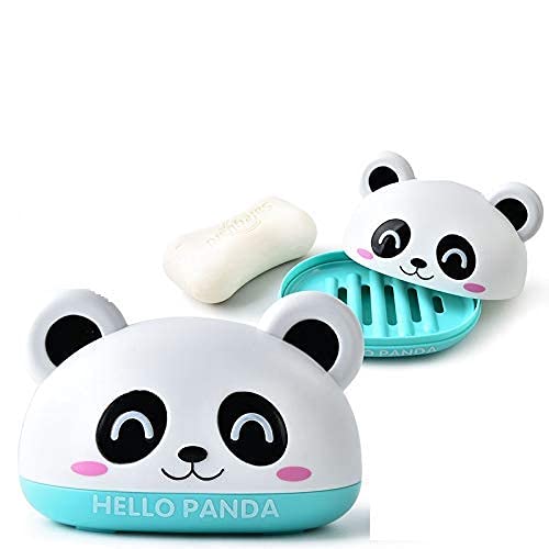 CUTEABLY Cute Panda Soap Box Holder for Kids, Bathroom Soap Stand (Blue)