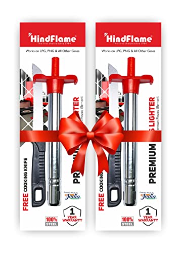 Hindflame Premium Kitchen Gas Lighter with Free Kitchen Knife (Set of 2)( Silver)