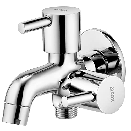 ALTON GRCL3960, Brass, 2 Way Bib Cock with Wall Flange | 2-in-1 Tap | Taps for Bathroom, Silver