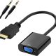 HDMI to Vga with 3.5 mm Audio, Gold-Plated HDMI to VGA Adapter (Male to Female) for Computer,