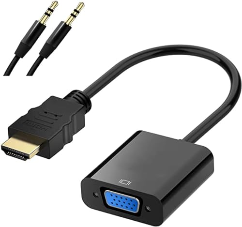 HDMI to Vga with 3.5 mm Audio, Gold-Plated HDMI to VGA Adapter (Male to Female) for Computer,