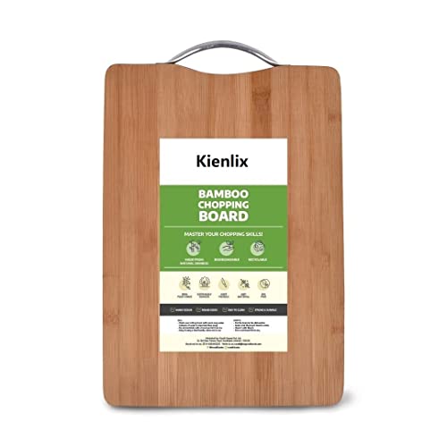 Kienlix Large Natural Bamboo Wood Chopping Cutting Board for Kitchen Vegetables, Fruits & Cheese,