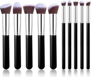 Sarbeau Beauty Fiber Bristle Makeup Brushes Set- Black, 10 Piece Makeup Brush Tool Set (Pack of 1)