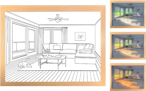 XERGY 3D LED Sunset Painting with Living Room with Garden View Design LED Light Frame, 3 Lighting