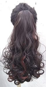 Alizz Ribbon tie up wrap around red high lighted dark brown Curly ribbon Hair Extension Wig for