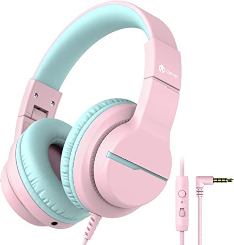 iClever Kids Headphones for Girls with Microphone, HD Stereo Children Over-Ear Wired Headphones,