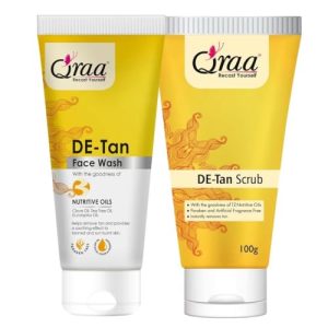 Qraa De Tan Combo Pack | De Tan Scrub 100gm & De Tan Face Wash 100gm |Helps In Tan Removal & Dirt |