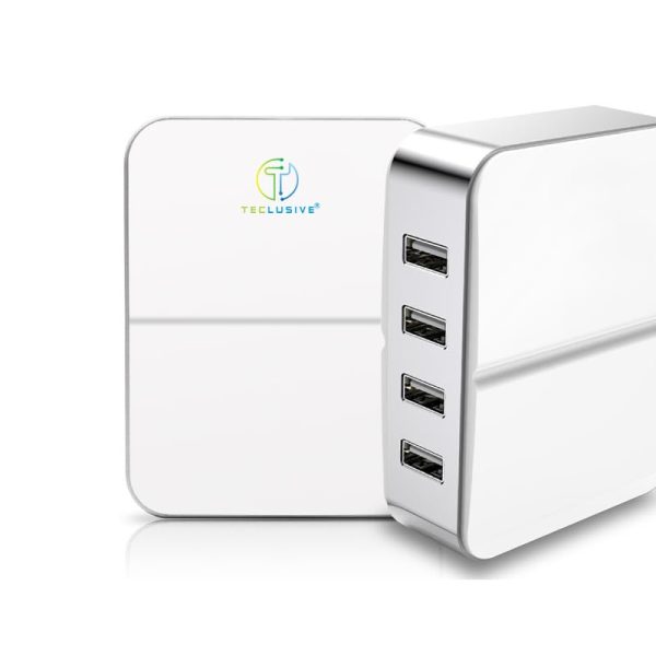 T Teclusive 6A 25W 4 USB Multi Ports Mobile Wall Charger | Rapid Charge Multi Mobile Travel Adapter