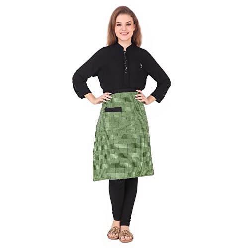 GLUN® Waist or Half Small Check Apron for Kitchen, Industries Use with Side Pocket Green