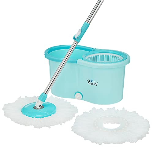 Amazon Brand - Presto! Spin Mop with Plastic Bucket Set, Blue