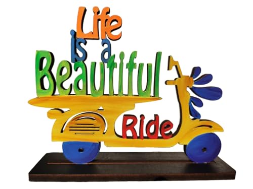 Varenyam Life is A Beautiful Ride Handmade Wooden Positive Quotes Table Decor for Office Desk
