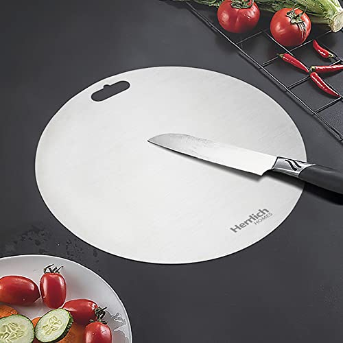 Herrlich Homes Round Stainless Steel Cutting Chopping Kneading Board for Kitchen | Chopping Board