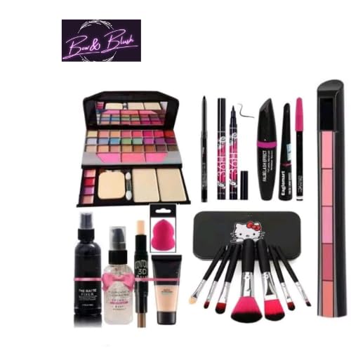 Women's & Girl's TYA 6155 Makeup Kit with 7 Black Makeup Brushes, 1 Lipstick, Fixer, Primer,
