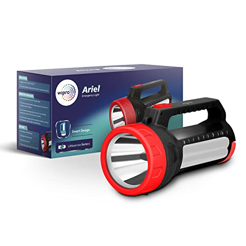 Wipro Ariel Multi-Functional Rechargeable Emergency Light ,Black & Red | 3 Modes of Lighting |Torch