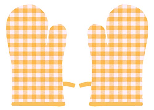 Airwill 100% Heat Resistance, Checkered Designed Kitchen Oven Mitts (Gloves) (Yellow, Pack of 2)