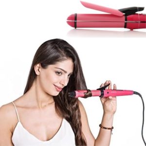 2 In 1 Hair Straightener Plus Curler with Ceramic Plate, Pink