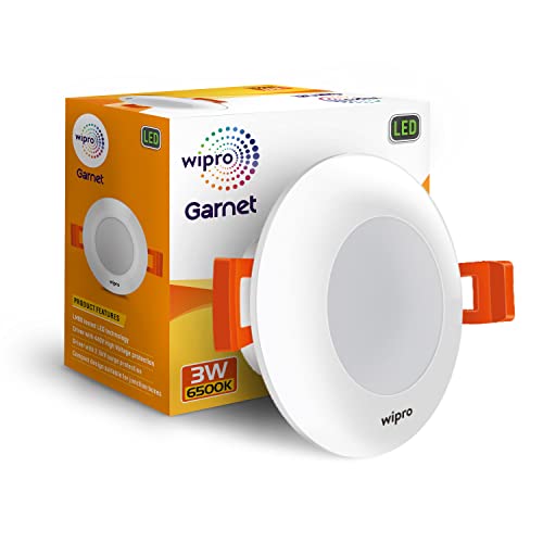 wipro Garnet 3W LED Mini Downlight | Cool White (6500K) | Compact Design with 120 Beam Angle |